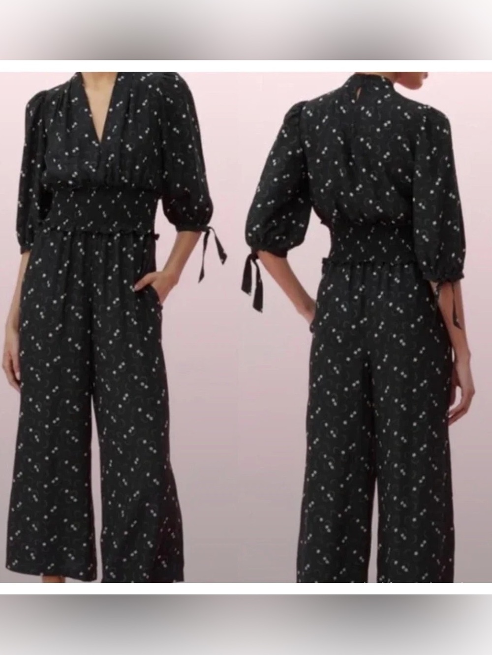 Rebecca Taylor Floral Silk Smocked Waist Jumpsuit Size 6 New Boho - Picture 3 of 10